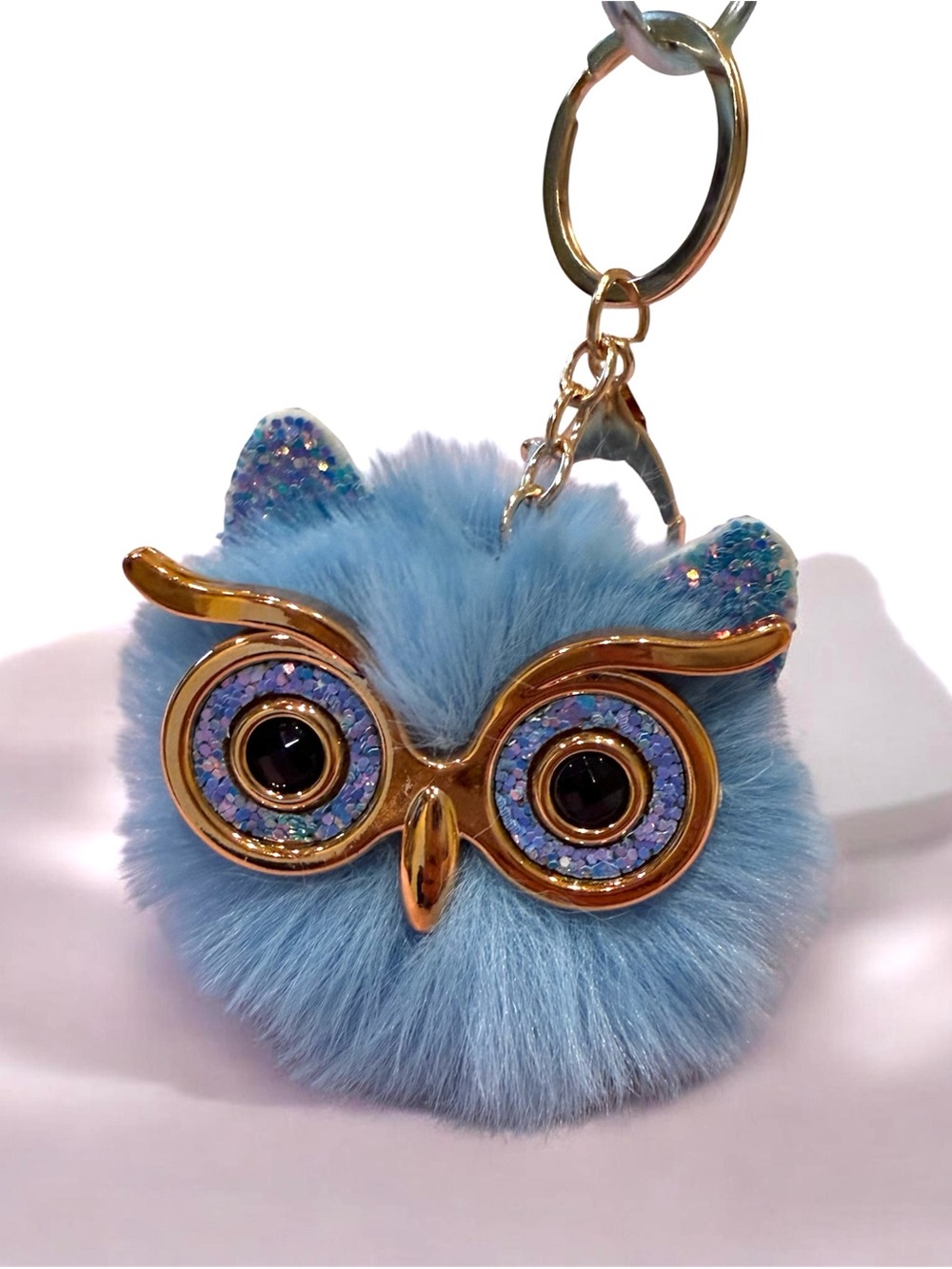 Owl Keychain Charm faux fur with Gold Accents nwot